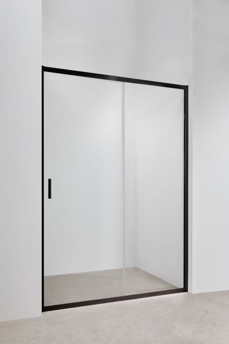 Kabina prysznicowa z wejsciem frontalnym 140x195 cm z drzwiami przesuwna, szklo hartowane 6 mm i aluminium czarne matowe Dover