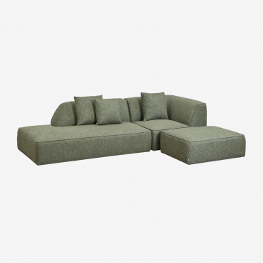 Sofa Narożna Modułowa Cardea 2-częściowa Z Leżanką Po Lewej Stronie I Tapicerowanym Pufem Bouclé Salvia Zieleń - Sklum