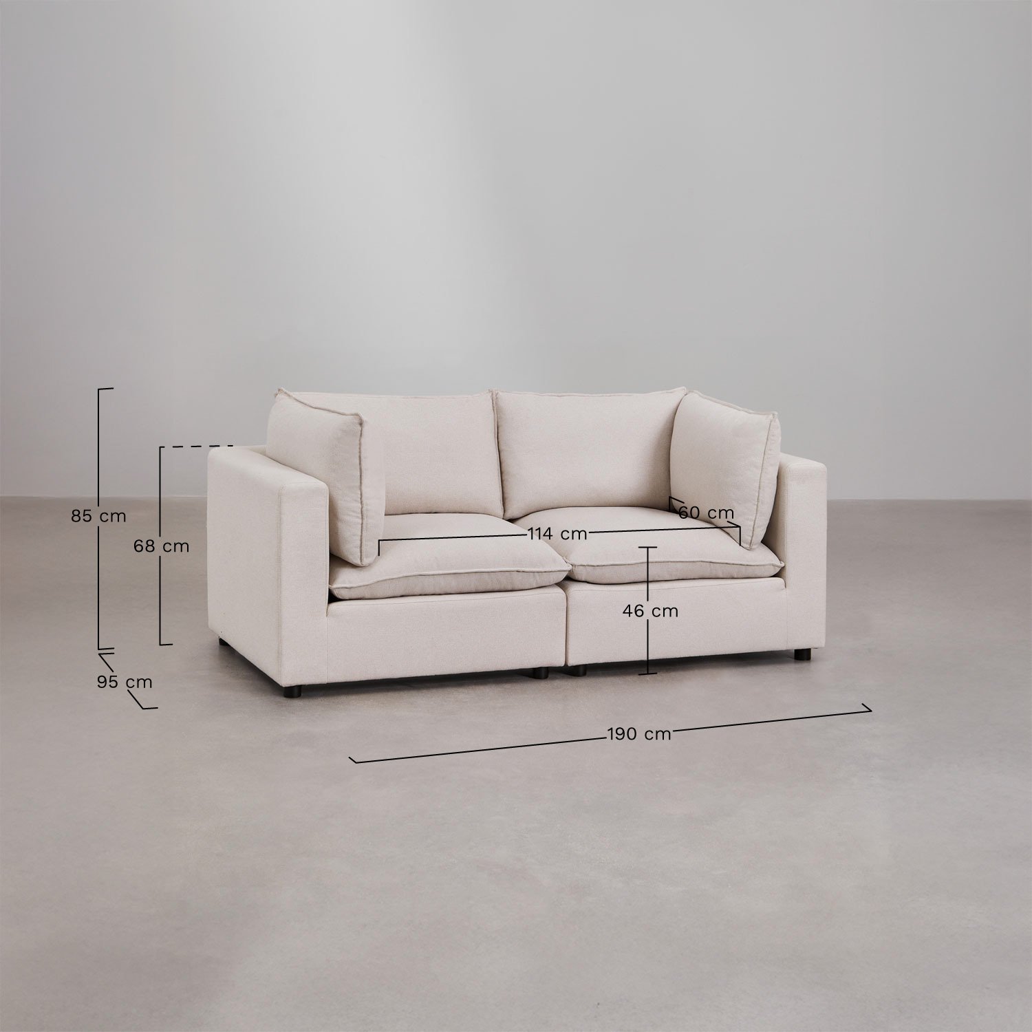 Sofa modułowa Daniela 2-częściowa, rozmiary