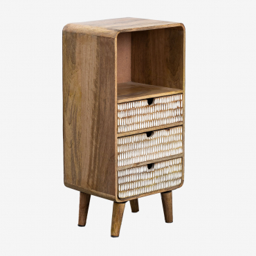 Stolik Nocny Yulara Z Drewna Mango Naturalny - Biała & 3 Szuflady - Sklum