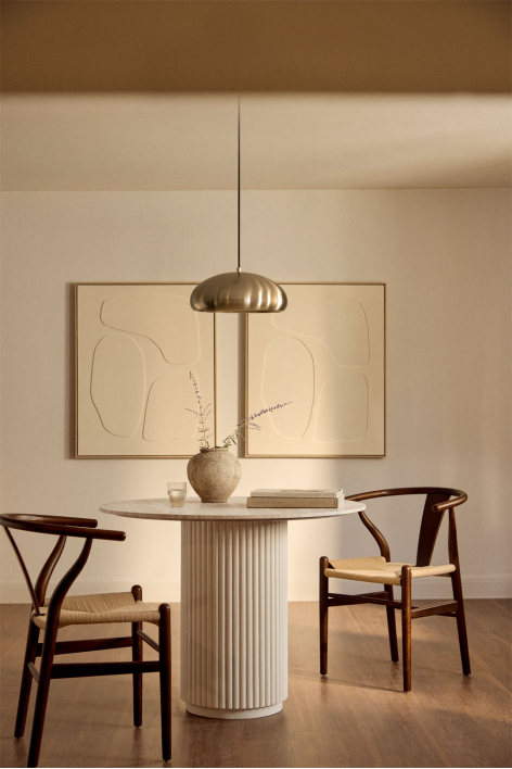 Okrągły stół jadalniany z naturalnego kamienia i drewna mango Giselda - Travertine