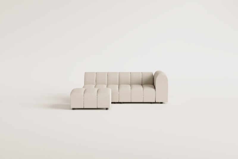 2-częściowa modułowa sofa narożna prawa i puf w tkaninie bouclé Eliot