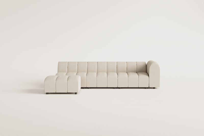 3-częściowa modułowa sofa narożna prawa i pufa w tkaninie bouclé Eliot