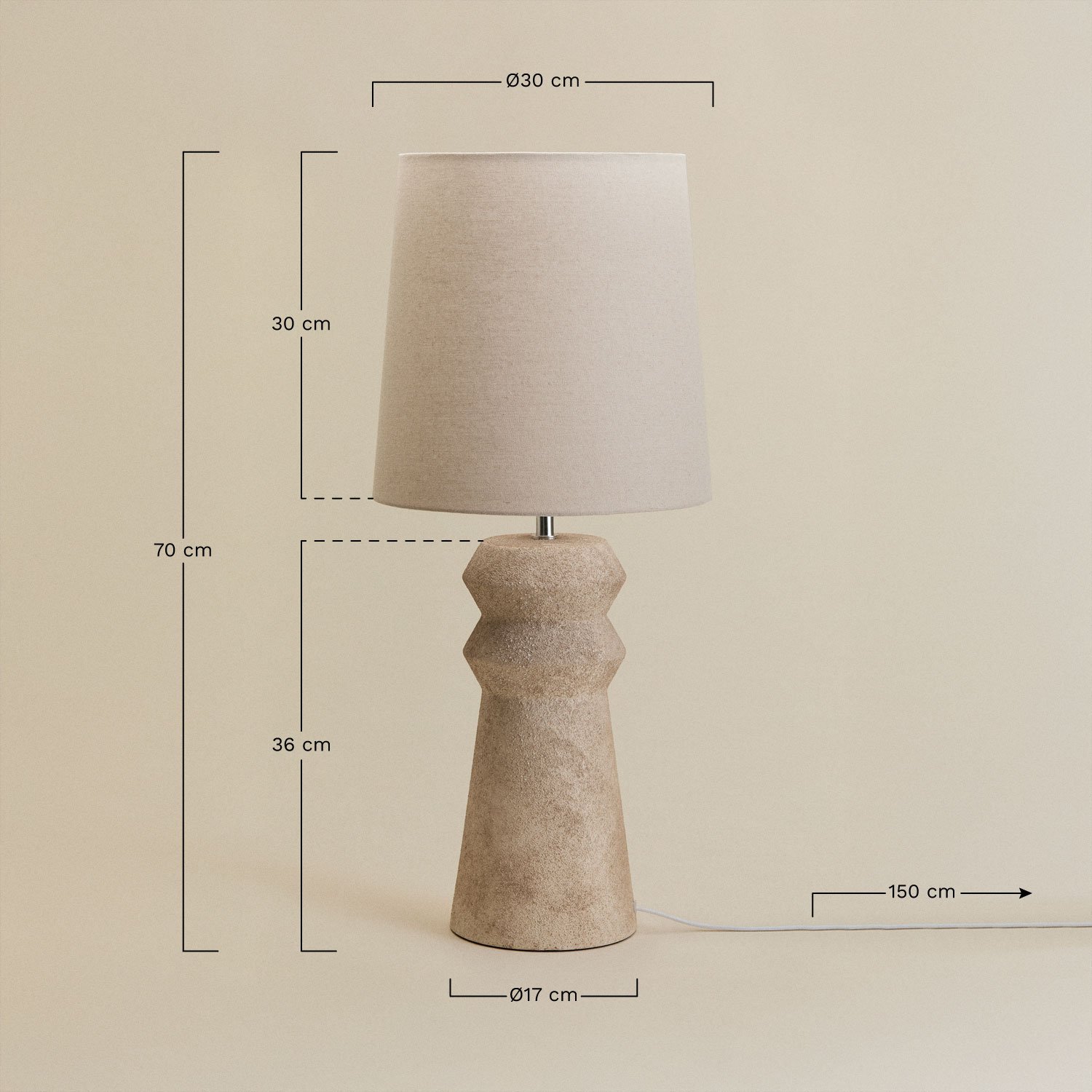 Lampa stołowa ceramiczno-lniana Fornia 70 cm, rozmiary