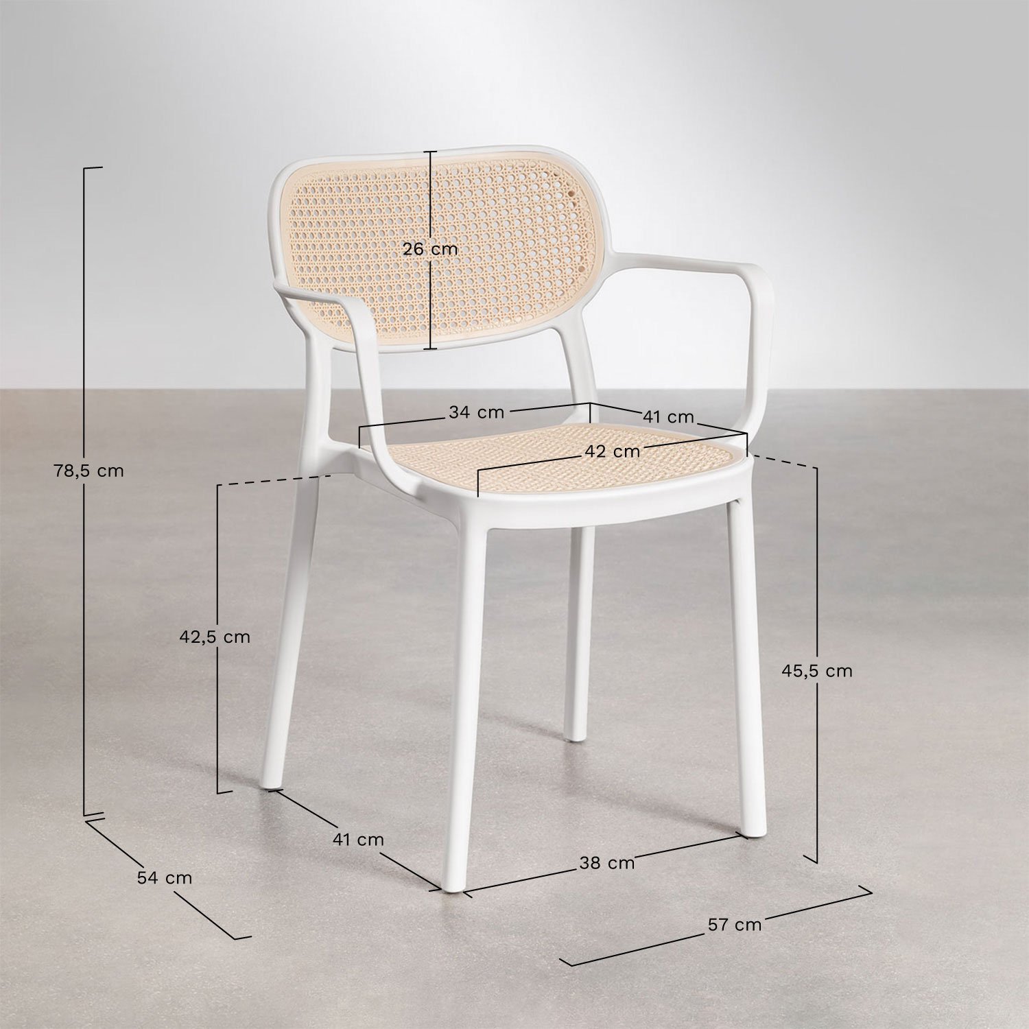 Zestaw okrągłego stołu Ø125 cm Valerie i 6 krzeseł ogrodowych z podłokietnikami z aluminium Omara, rozmiary