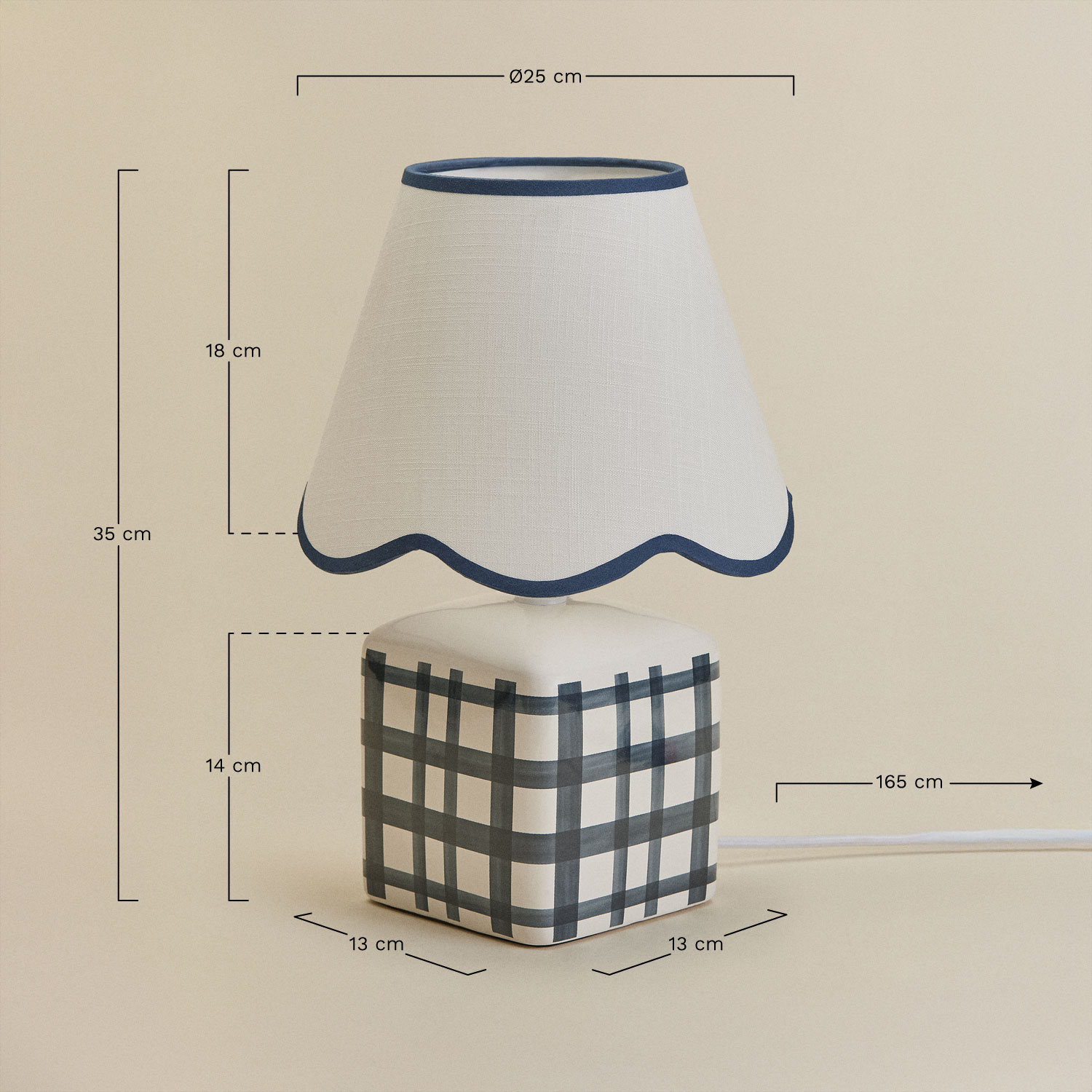 Lampa stołowa Pirela ceramiczno-lniana, 35 cm, rozmiary