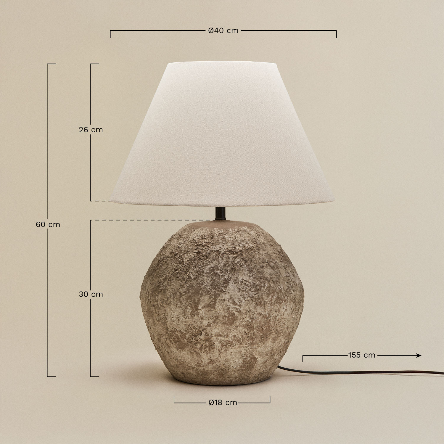 Lampa stołowa z ceramiki i lnu Rilatos, rozmiary