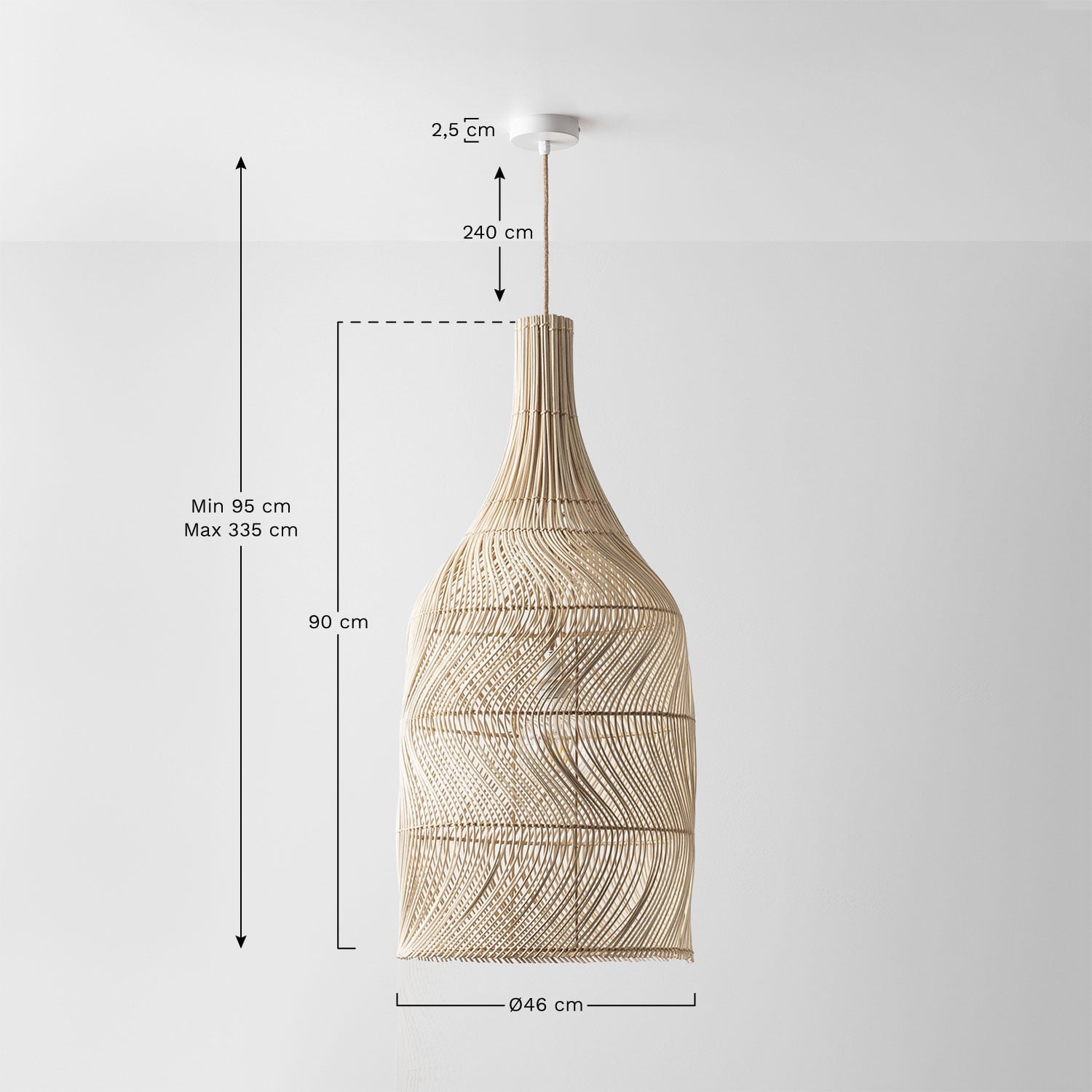 Lampa sufitowa wisząca do użytku zewnętrznego Embid, rozmiary