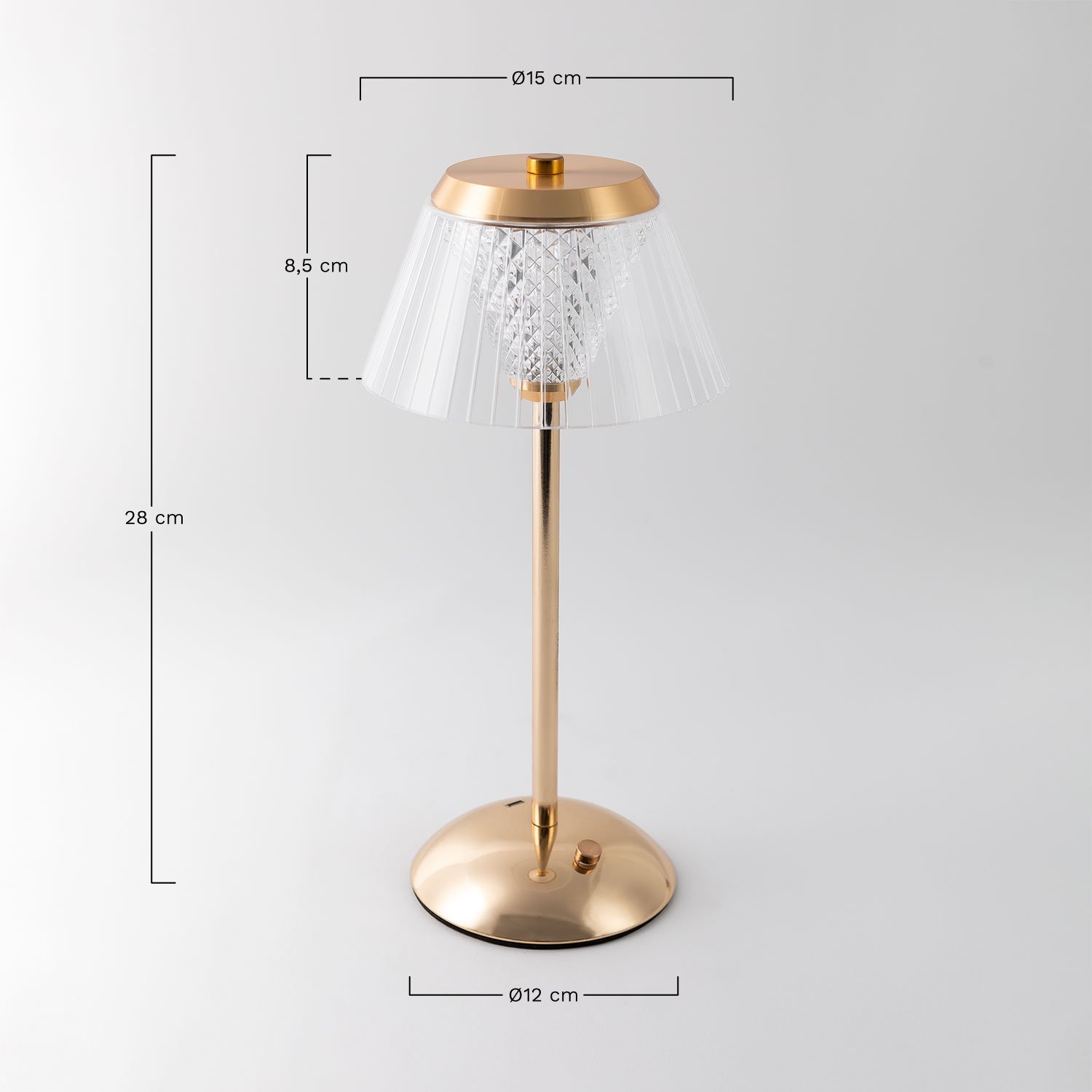 Tinyent bezprzewodowa lampa stołowa LED z żelaza i szkła    , rozmiary