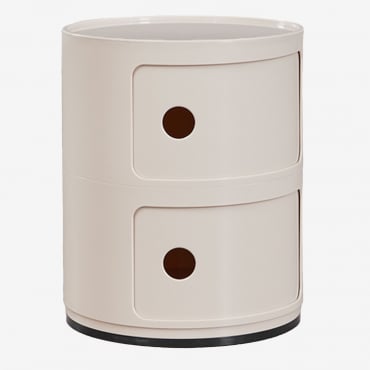 Okrągła Szafka Nocna Z Półkami Babel Kremowa Tapioca & 2 Szuflady - Sklum