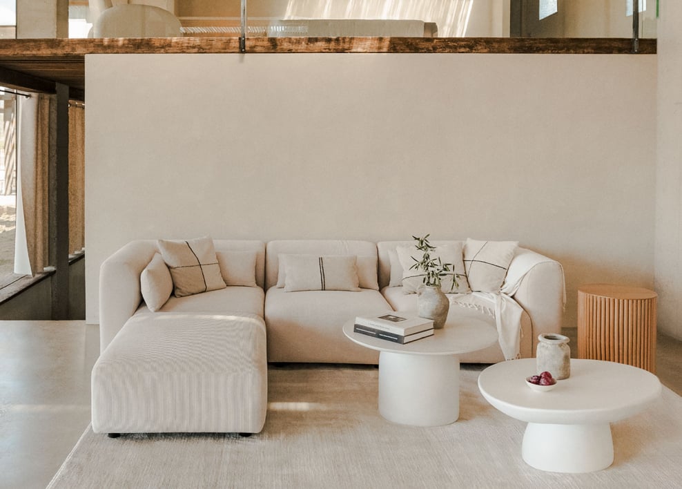 Fogler 3-częściowa modułowa sofa z pufem - Sztruksu beżowy len