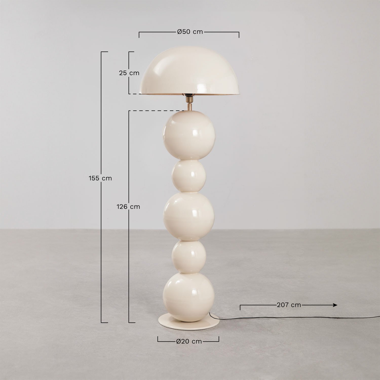 Lampa podłogowa z żelaza Boulia, rozmiary