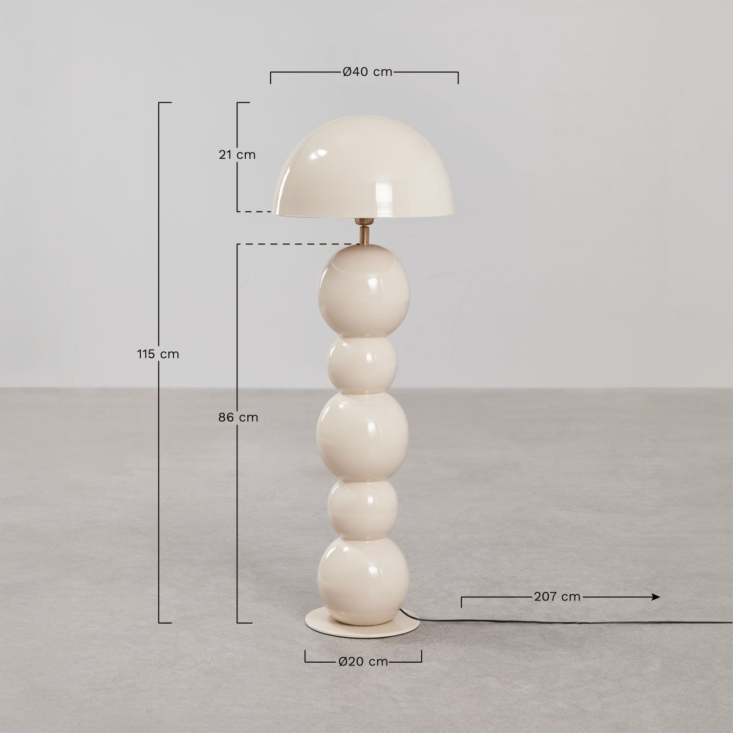 Lampa podłogowa z żelaza Boulia, rozmiary