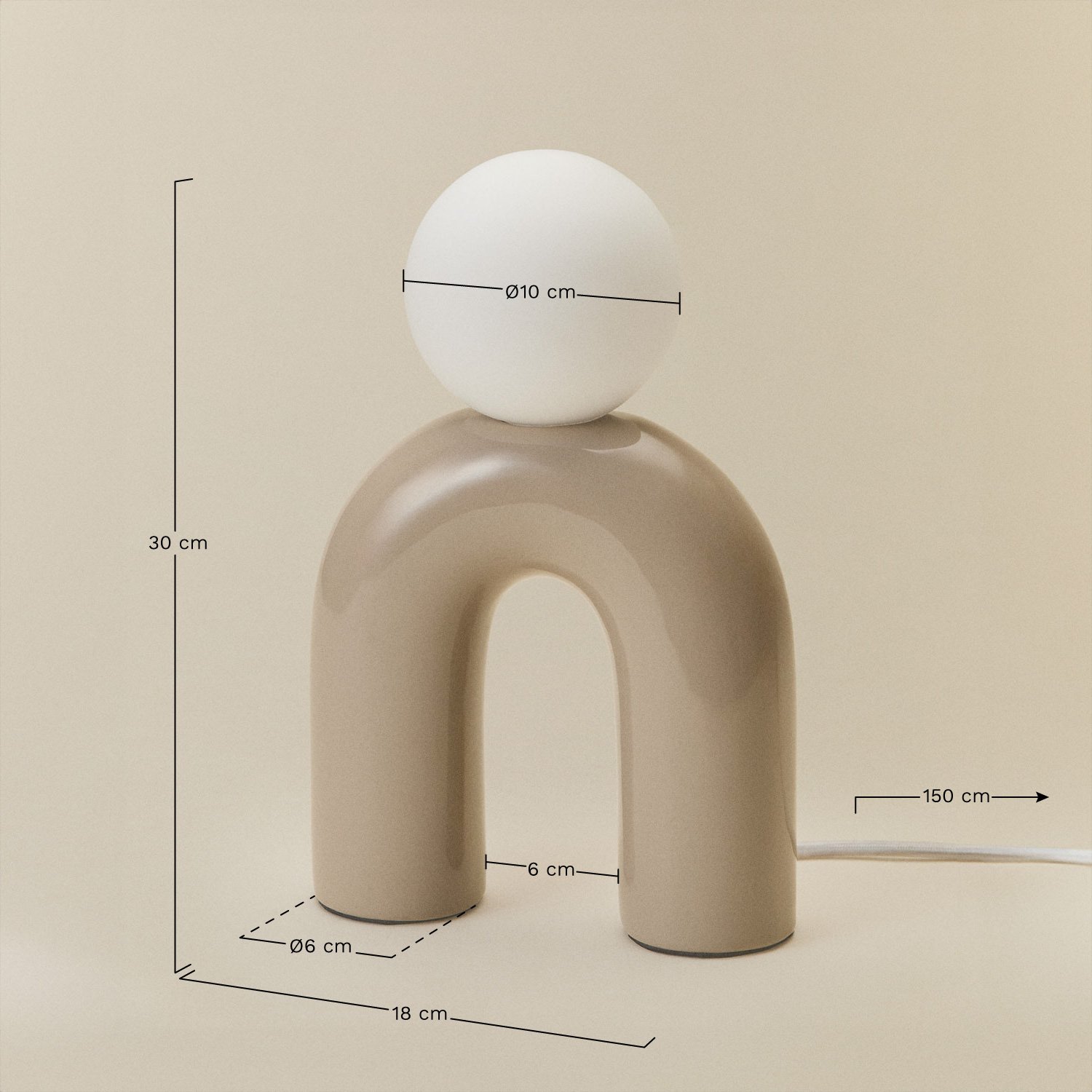 Lampa stołowa ceramiczna 30cm ze szklaną kulą Margot, rozmiary