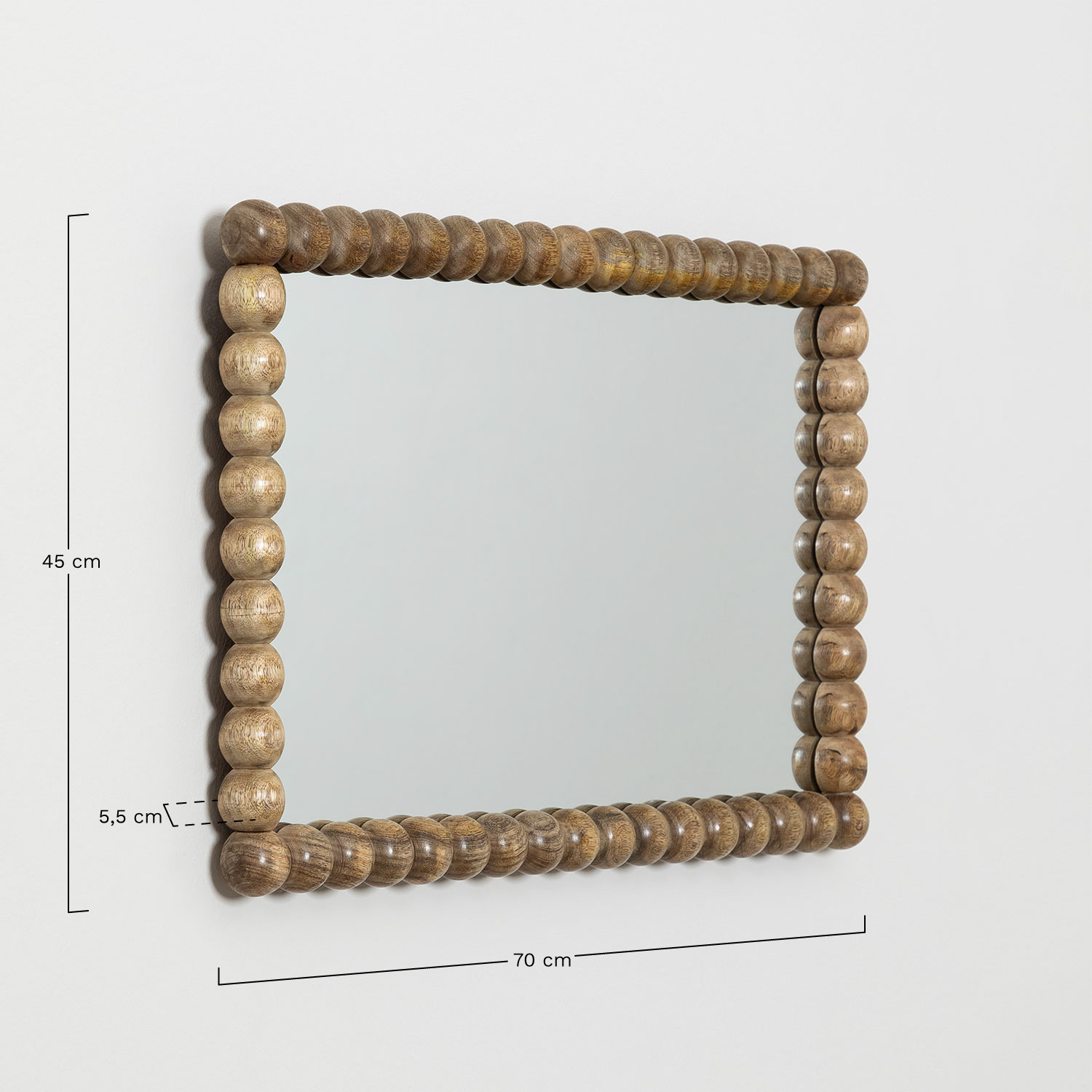 Prostokątne lustro ścienne 45x70 cm z drewna mango Fearne, rozmiary
