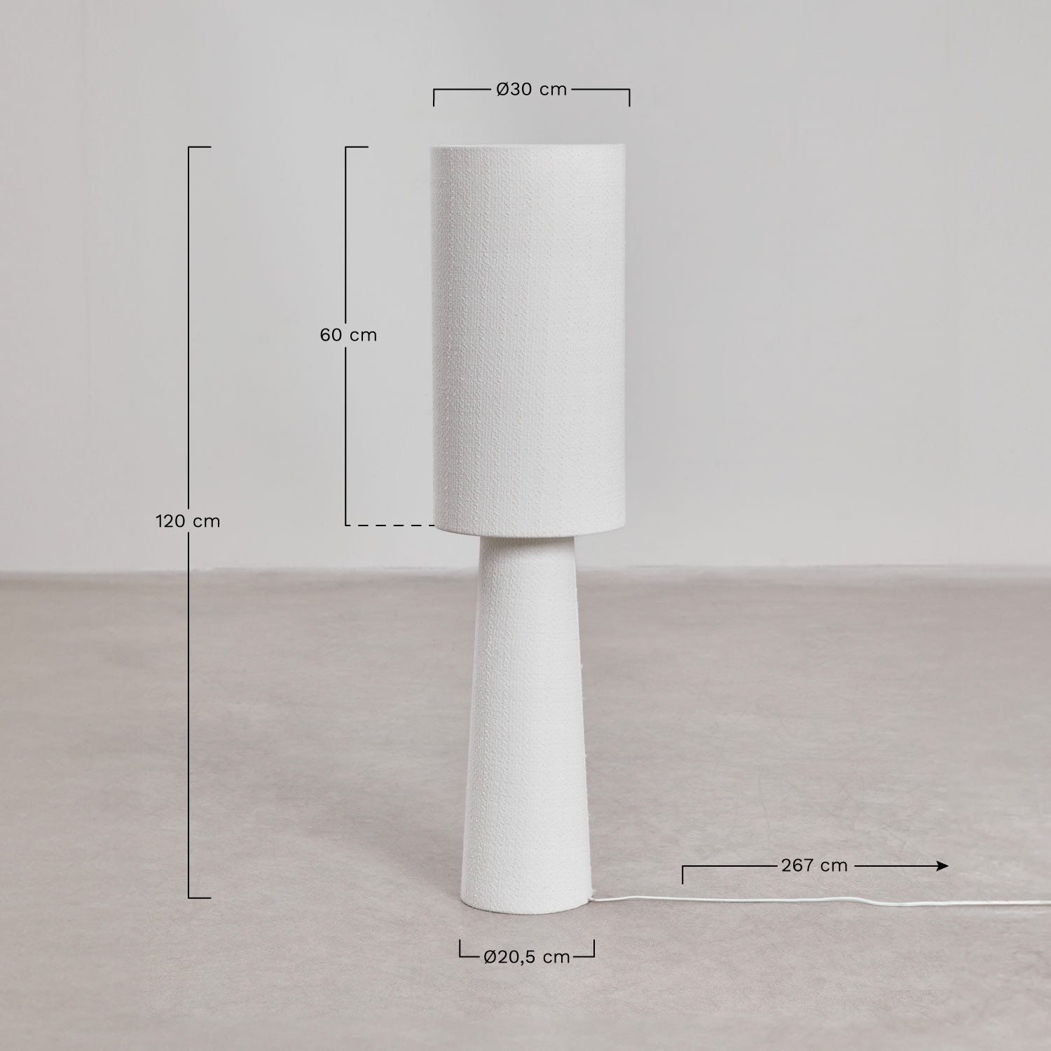 Lampa podłogowa Bercy z tkaniny i żelaza, rozmiary