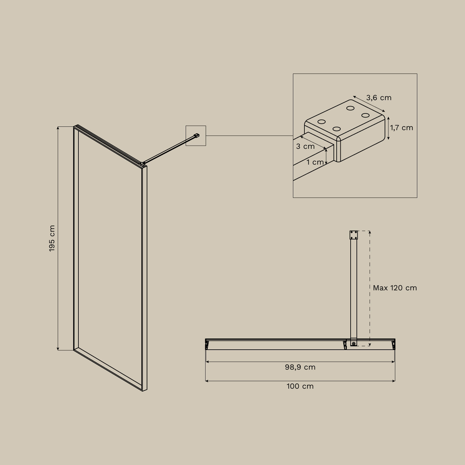Stała ścianka prysznicowa ze szkłem hartowanym o grubości 5 mm i aluminium Trafalgar, rozmiary