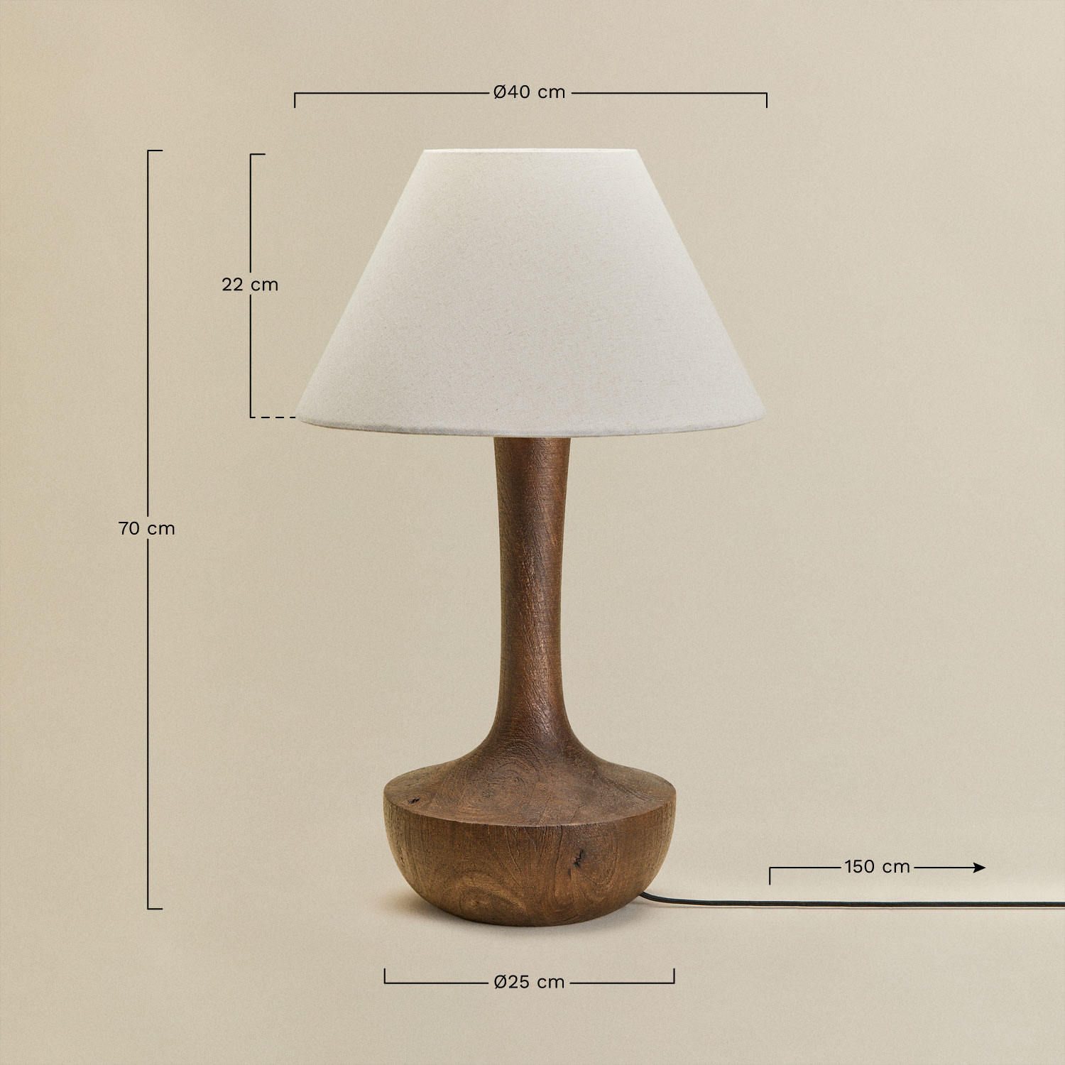 Lampa stołowa z drewna mango Sintra, rozmiary