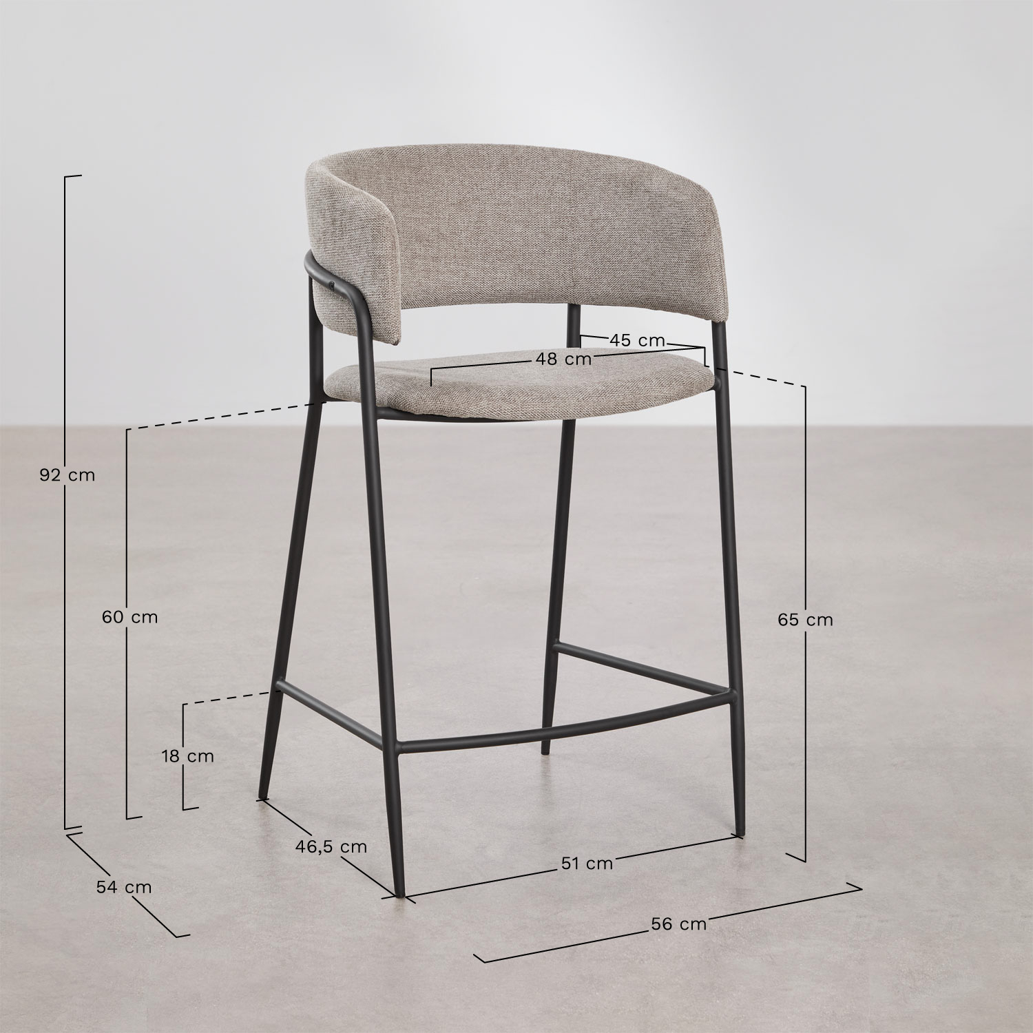 Zestaw 2 tapicerowanych wysokich stołków Nalon, rozmiary