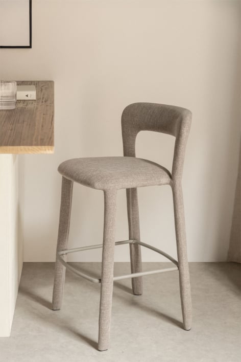 Taboret wysoki 75 cm z oparciem z szarej taupe tkaniny Brusel - Tkaniny Szary Kret