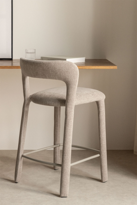 Taboret wysoki 65 cm z oparciem z szarej taupe tkaniny Brusel - Tkaniny Szary Kret