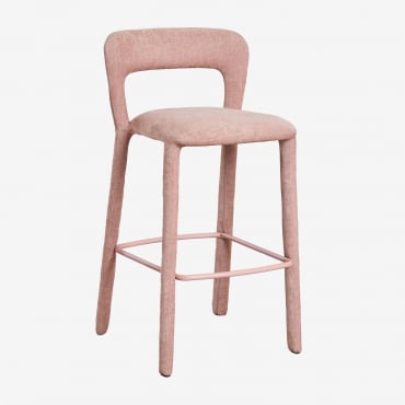Wysokie Krzesło Barowe Z Tapicerowanym Oparciem Brusel ↑75 Cm & Kwarc Różowy Chenille - Sklum