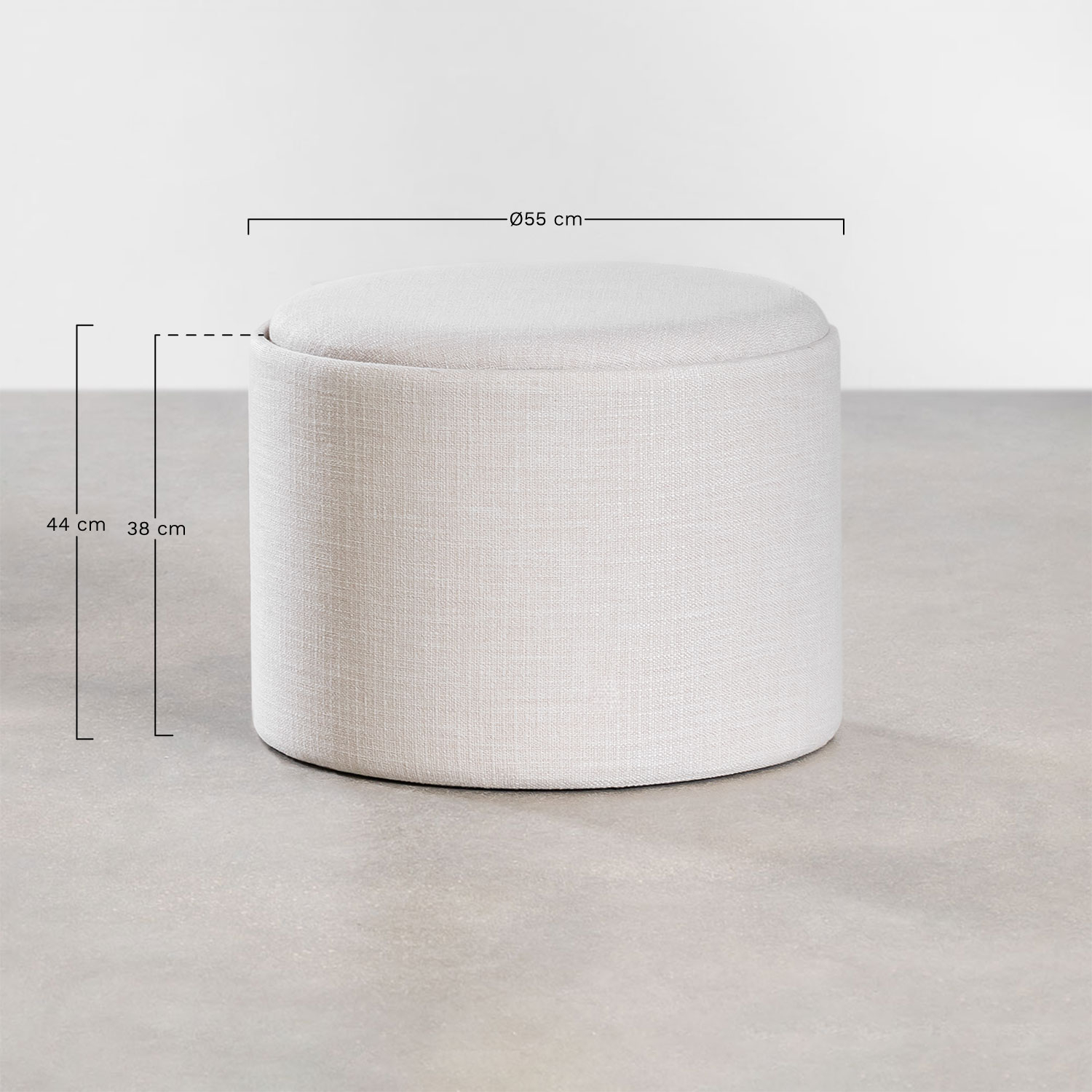 Okrągły tapicerowany puf Berkeleni z tacką i schowkiem, rozmiary