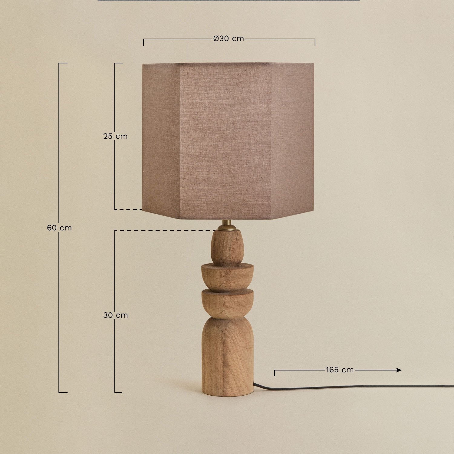 Lampa stołowa z drewna mango Koski, rozmiary