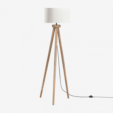 Lampa Podłogowa Simona Z Drewna Mango Drewno Mango & Linen Beige Cream Ø40 Cm - ↑25 Cm Azoia - Sklum