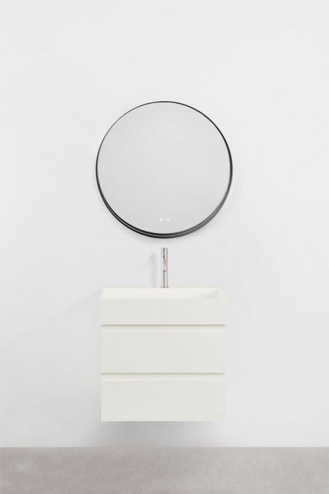 Zestaw wiszących mebli łazienkowych z drewna i forniru jesionowego zintegrowany z umywalką Ona - Biała