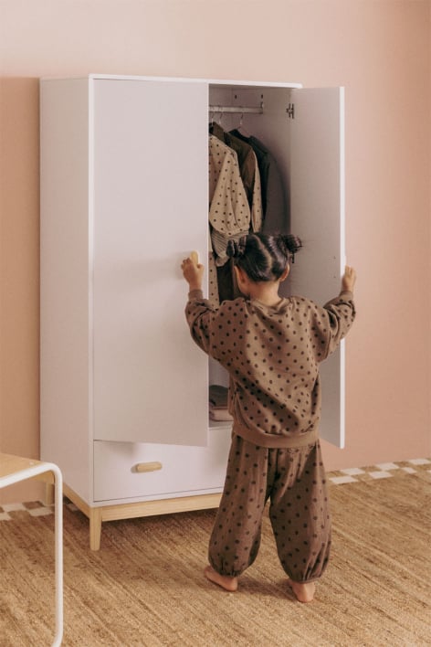 Szafa z szufladą z MDF i drewna sosnowego Tom Kids