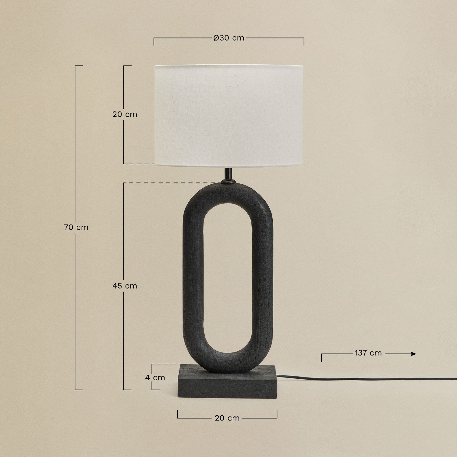 Lampa stołowa z drewna mango Tiberia, rozmiary