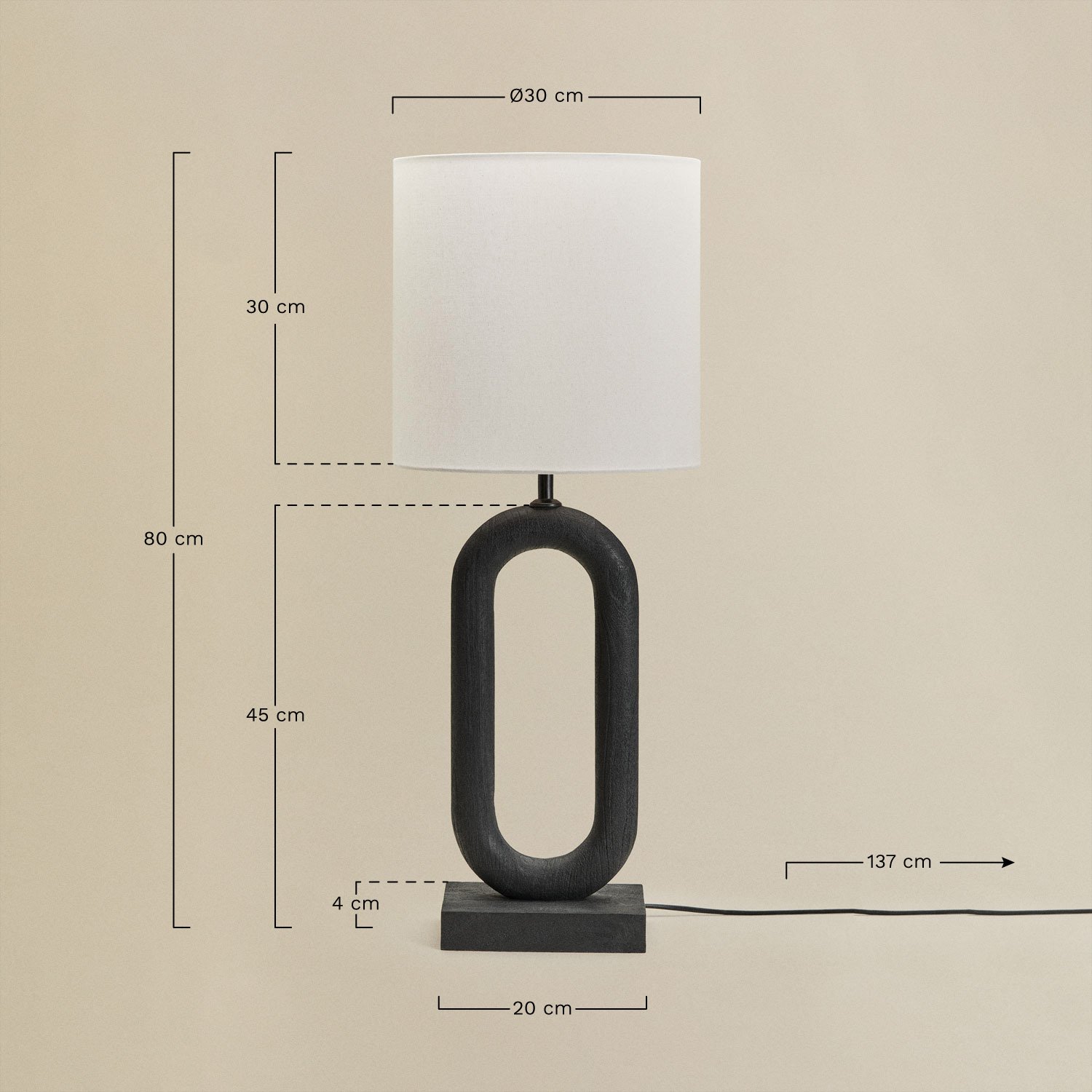 Lampa stołowa z drewna mango Tiberia, rozmiary