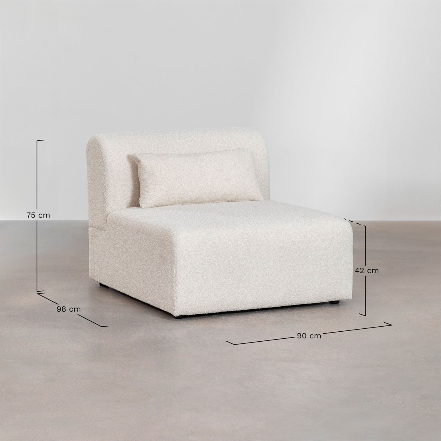 Centralny moduł do sofy modułowej w tkaninie bouclé Borjan, rozmiary