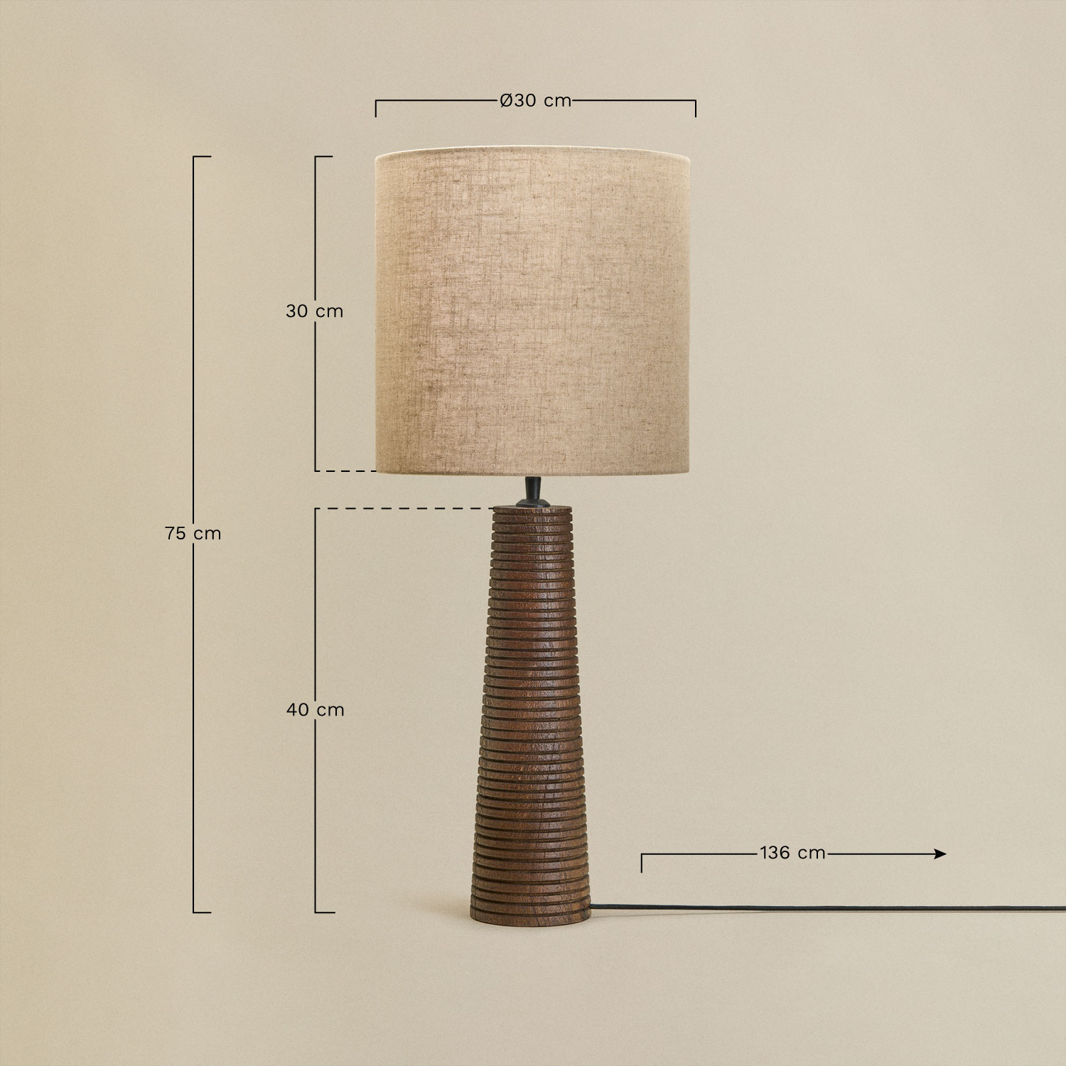 Lampa stołowa z drewna mango Malva, rozmiary