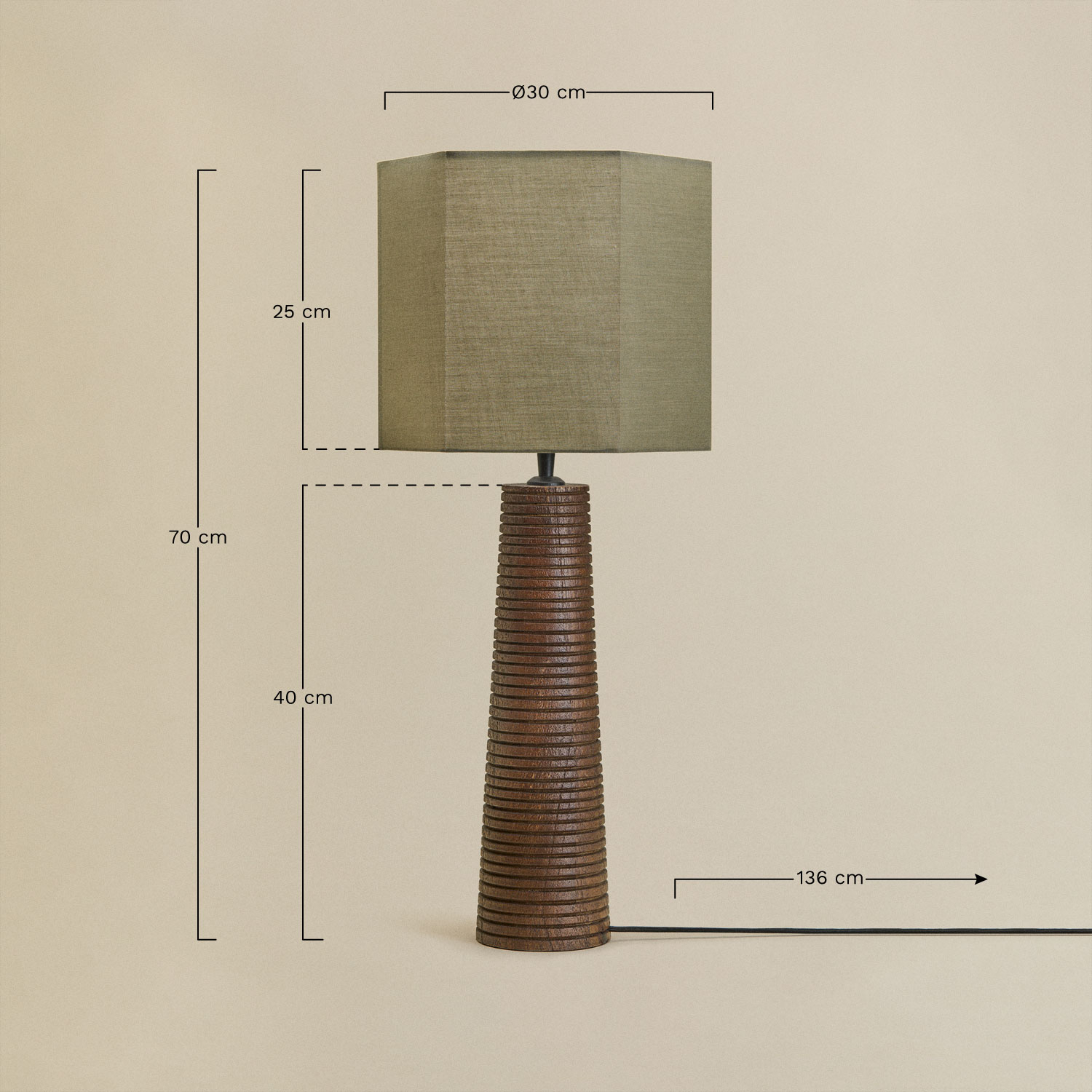 Lampa stołowa z drewna mango Malva, rozmiary