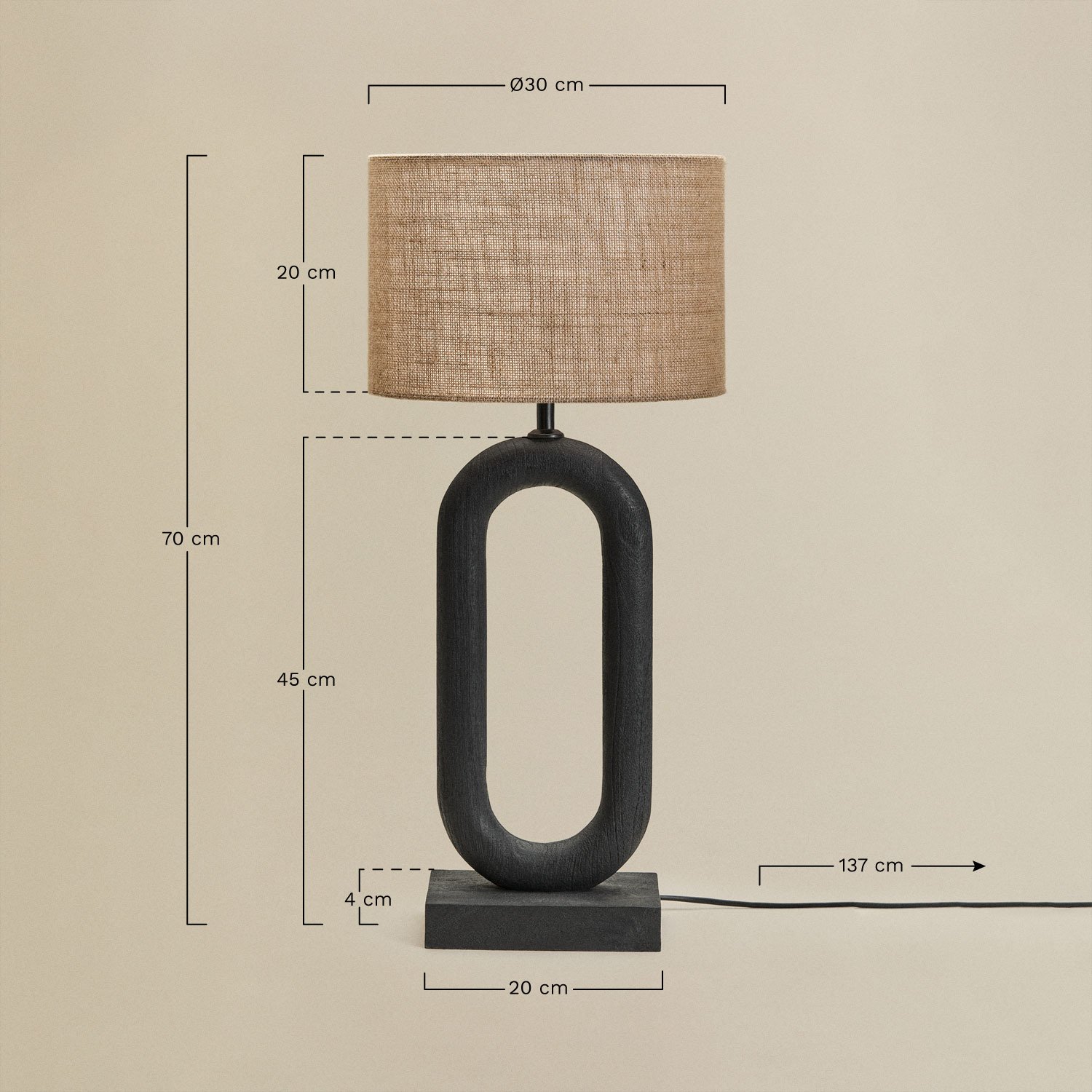 Lampa stołowa z drewna mango Tiberia, rozmiary