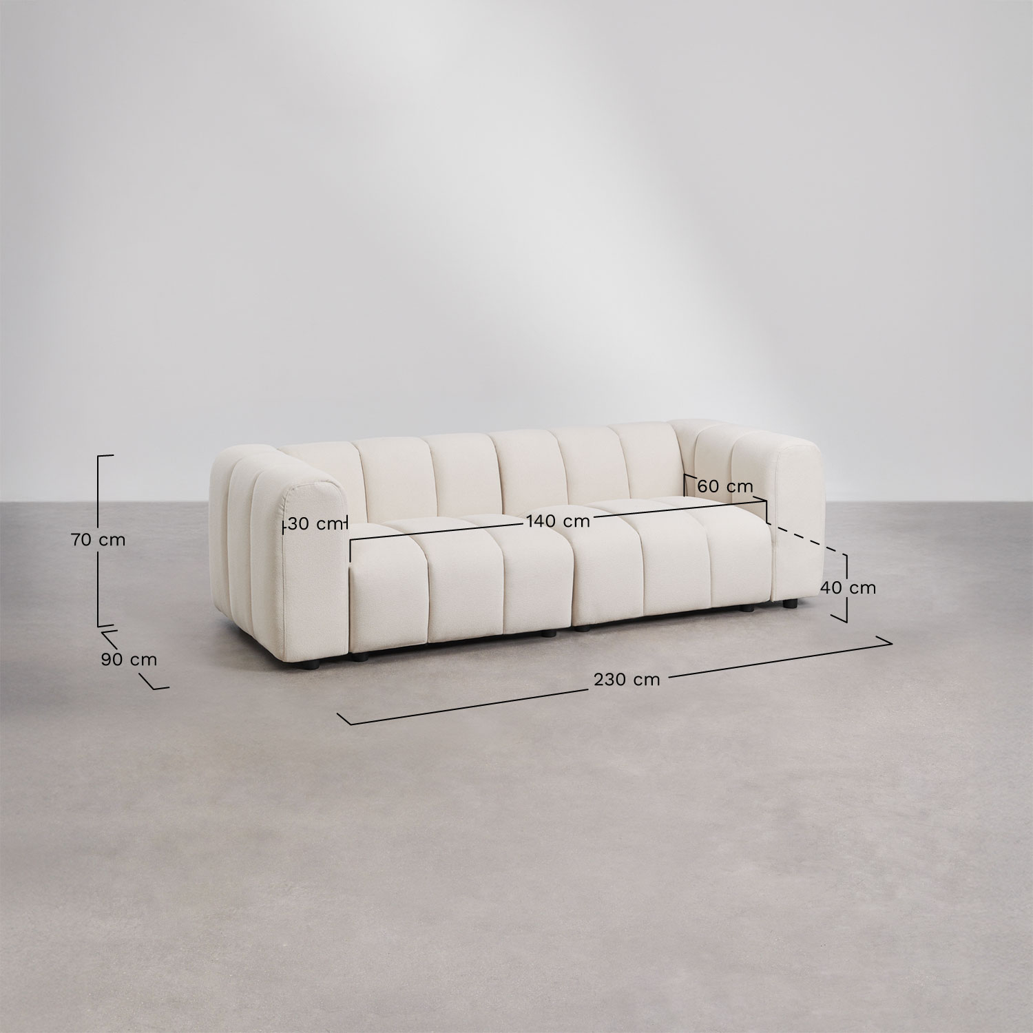 Dwuczęściowa sofa modułowa z tkaniny Eliot bouclé, rozmiary