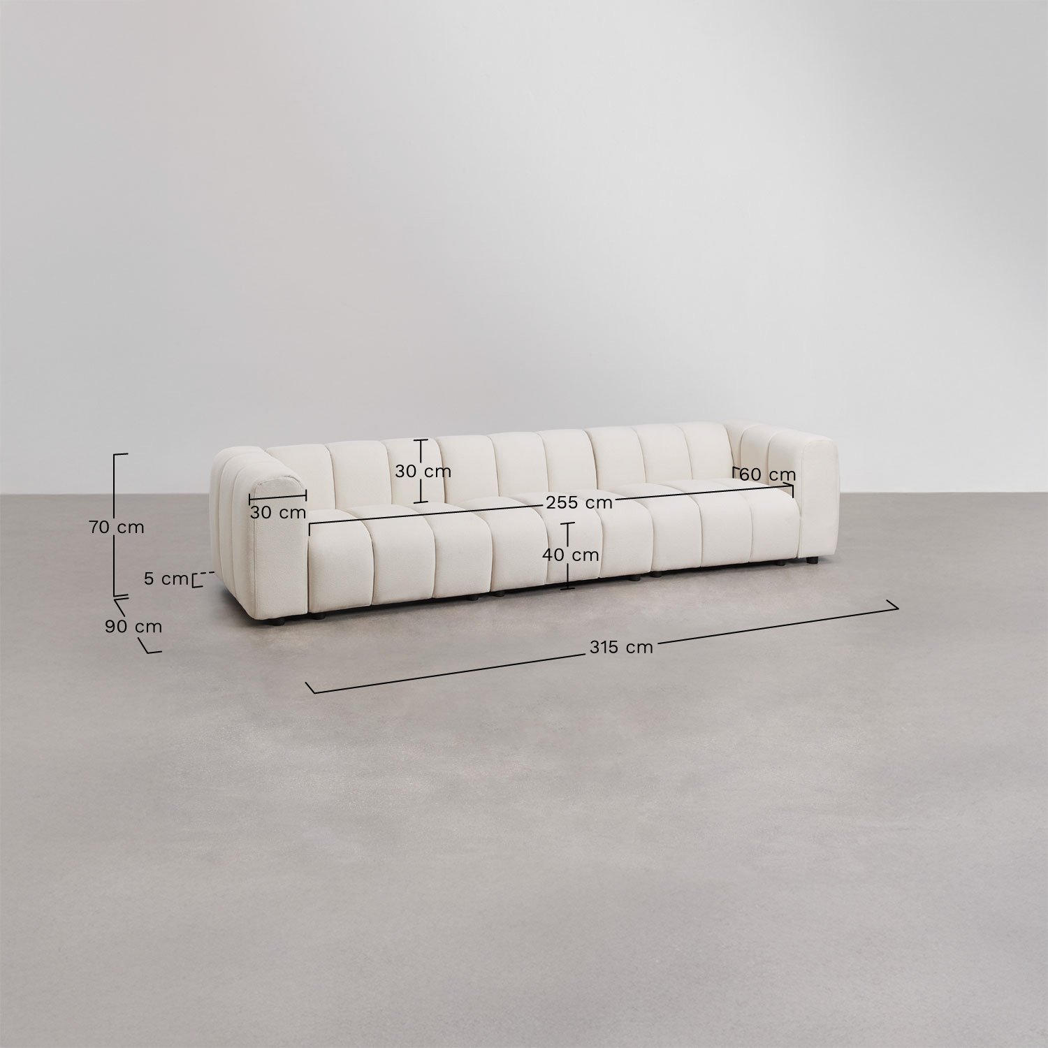 3-częściowa sofa modułowa Eliot z tkaniny bouclé, rozmiary
