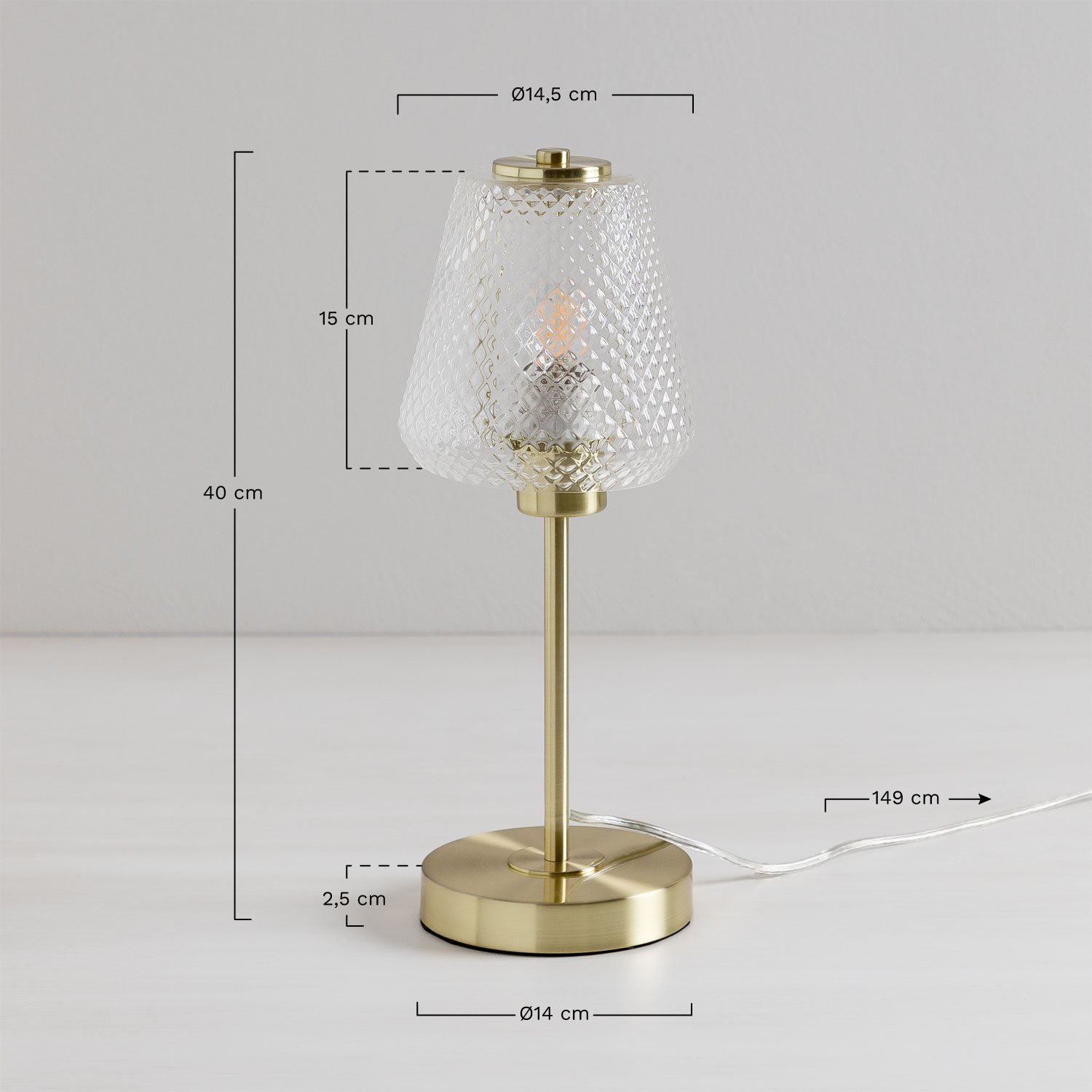 Lampa stołowa Taylor z żelaza i szkła, rozmiary