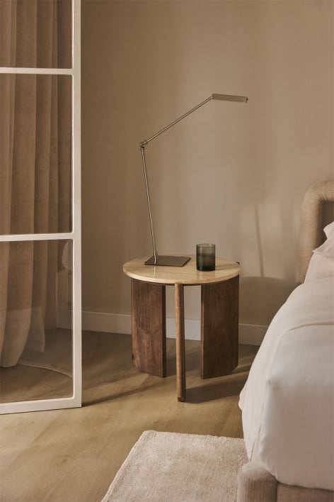 Zestaw 2 okrągłych stolików nocnych Ø50 cm z naturalnego kamienia i drewna mango Lavinia - Travertine