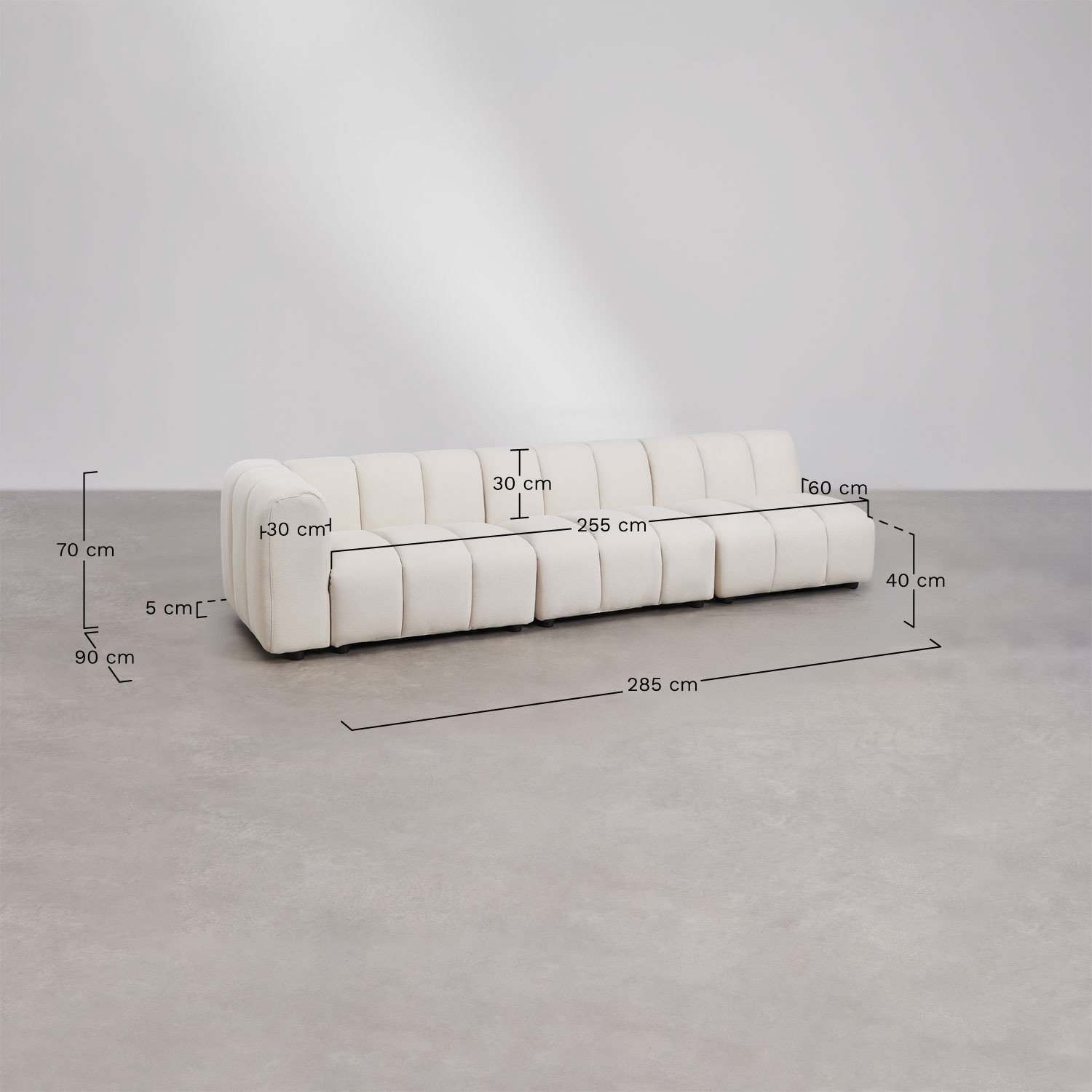 Narożna sofa 3-częściowa Eliot lewostronna z pufem w tkaninie bouclé, rozmiary