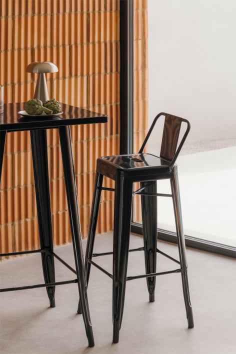 Taboret wysoki 75 cm z oparciem ze stalowej czerni Lix