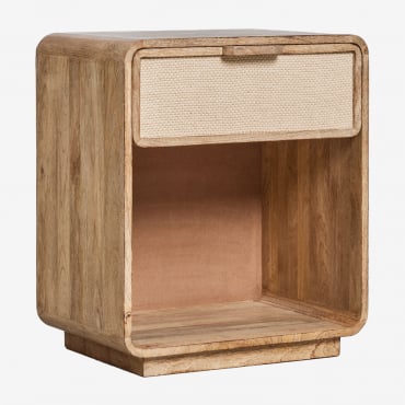 Prostokątny Stolik Nocny 40x30 Cm Z Drewna Mango, Płyty Mdf I Juty Abrams Drewno Mango - Sklum