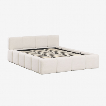 Łóżko Z Tapicerowanym Pojemnikiem Na Pościel Jolcem Bouclé White & 180 X 200 Cm & Bez Materaca - Sklum