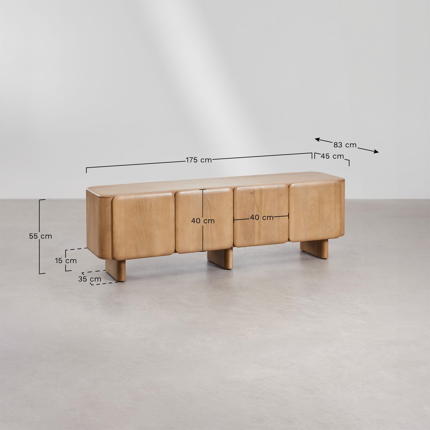 Mebel RTV z drewna mango Miller, rozmiary