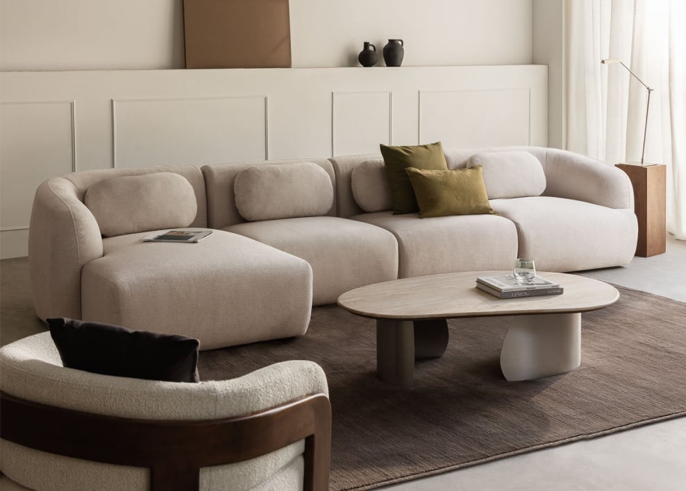 Sofa modułowy z lewym szezlongiem, 4-częściowy, z tkaniny chenilla Coquette