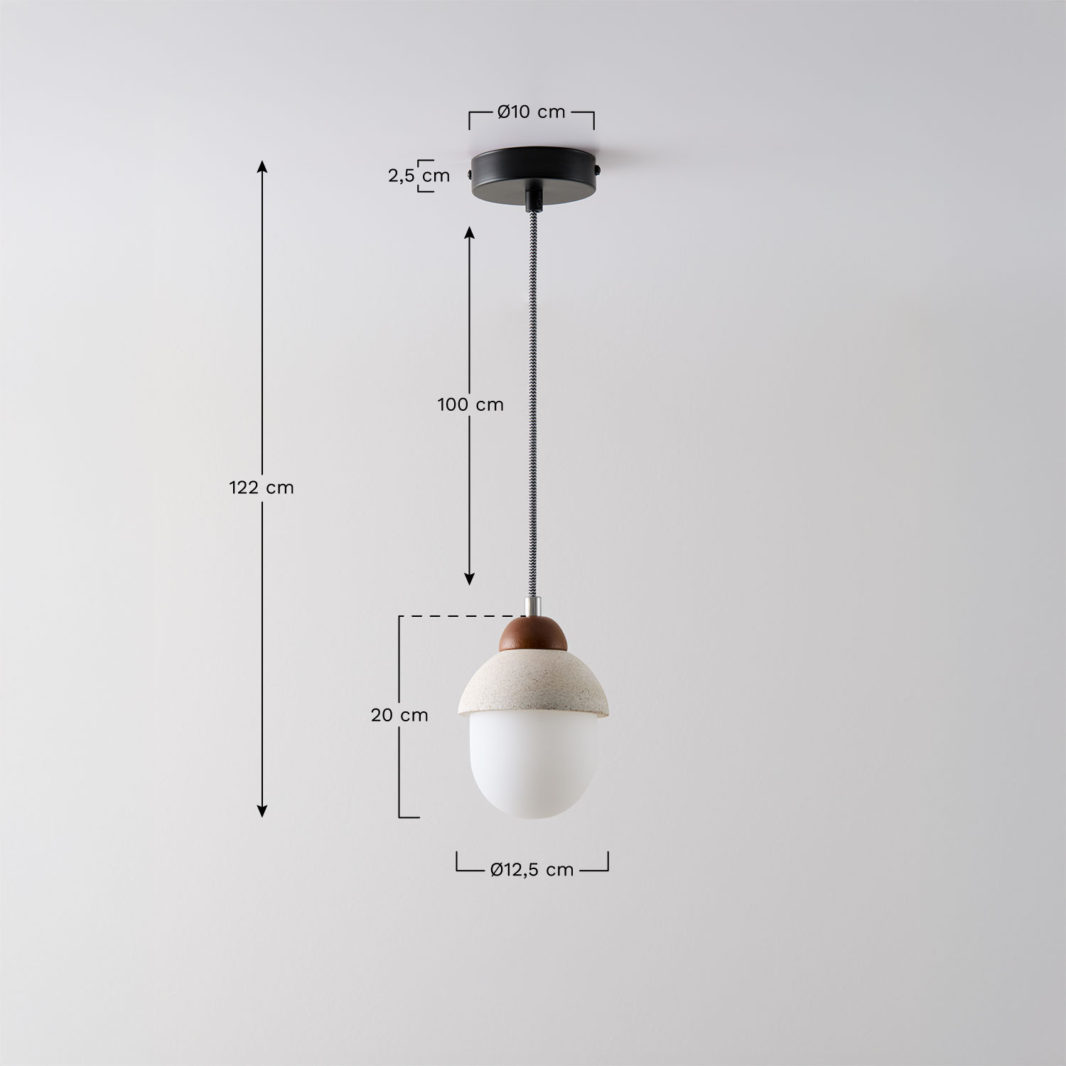 Lampa sufitowa z betonu Dotsie, rozmiary