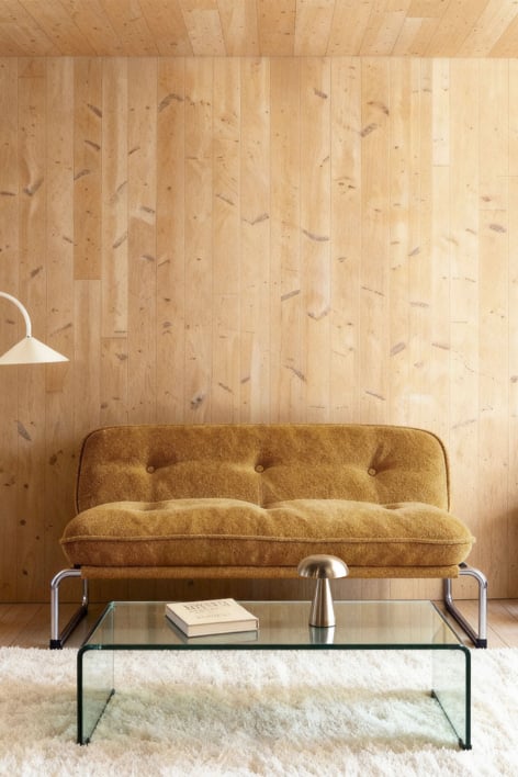 Sofa dwuosobowa tapicerowana Matilda - Bouclé Miód Żółty