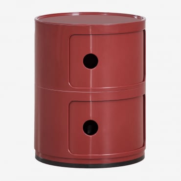 Okrągły Stolik Boczny Babel Z Półkami Czerwone Wino & 2 Szuflady - Sklum